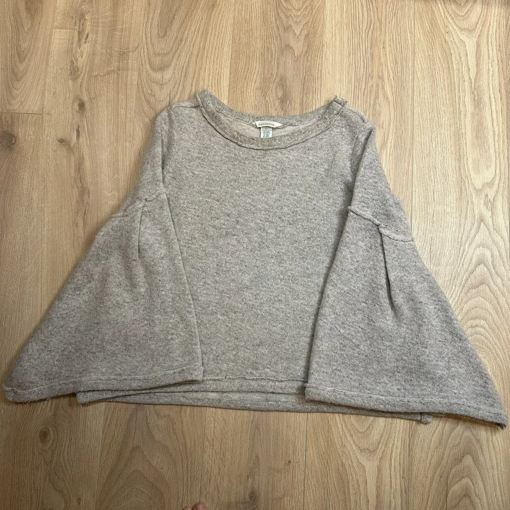 SUNDANCE Mountain Retreat Wool‎ Blend Wide Bell Sleeve Sweater Gray Size M Boho - Picture 3 of 8